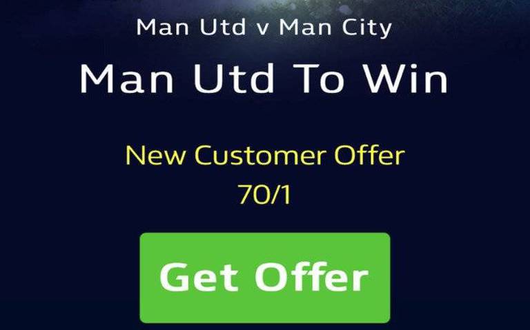 Get 70/1 for Man Utd to win (Man Utd v Man City)