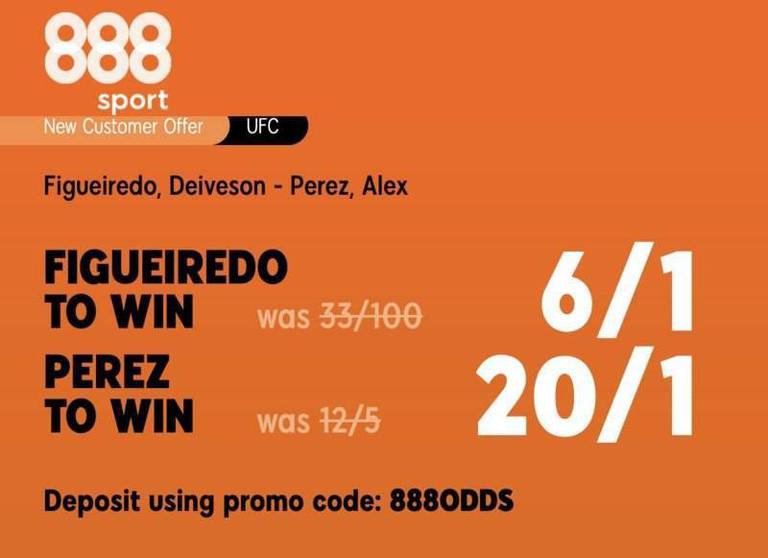 888sport: Get 6/1 Deiveson Figueiredo vs 20/1 Alex Perez to win