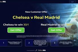 Get 30/1 Chelsea to win OR 60/1 Real Madrid to win