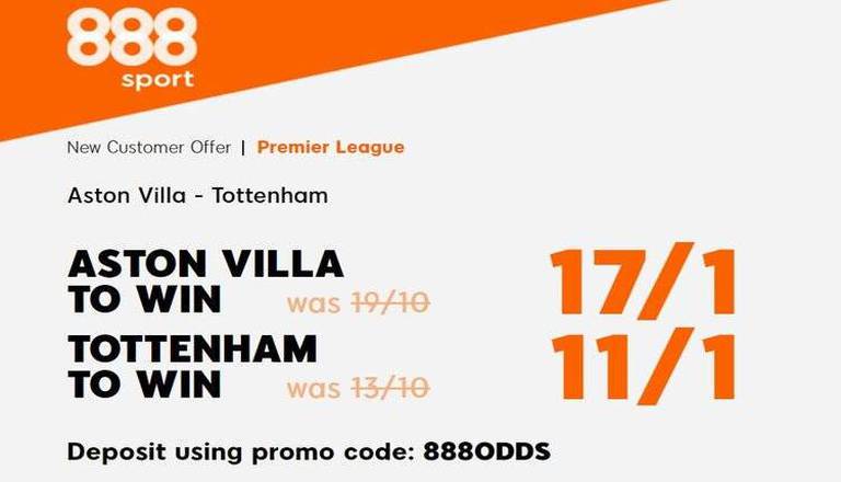 Get 17/1 for Aston Villa v 11/1 for Tottenham to win