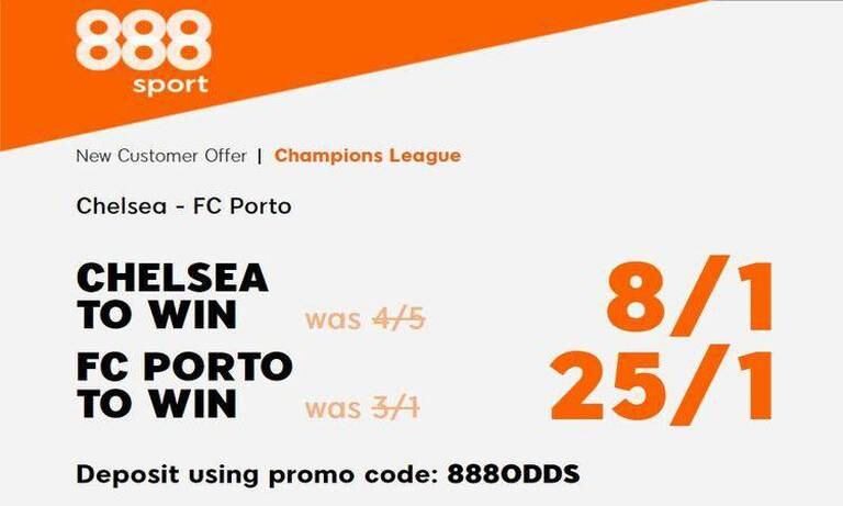 Get 8/1 for Chelsea v 25/1 for FC Porto to win