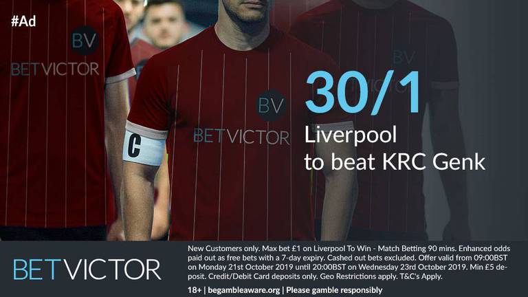 Get 30/1 for Liverpool to beat KRC Genk at BetVictor