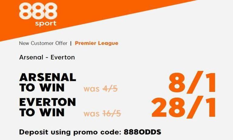 Get 8/1 for Arsenal v 28/1 for Everton to win