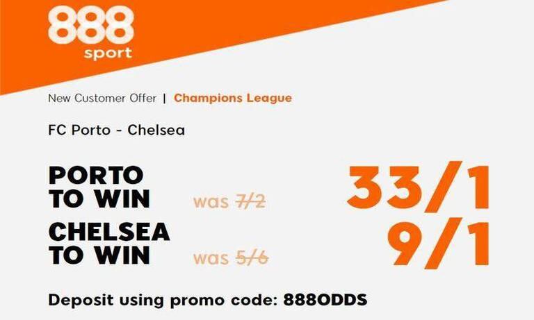 Get 33/1 for Porto v 9/1 for Chelsea to win