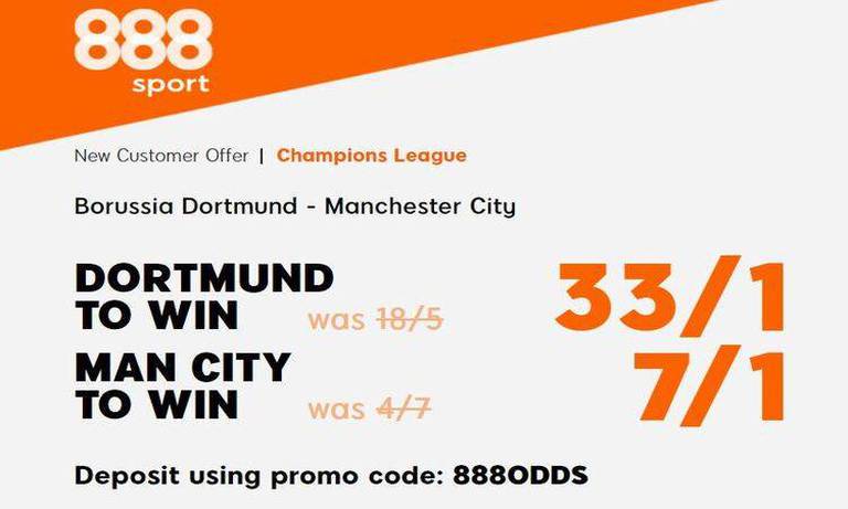 Get 33/1 for Dortmund v Man City to win