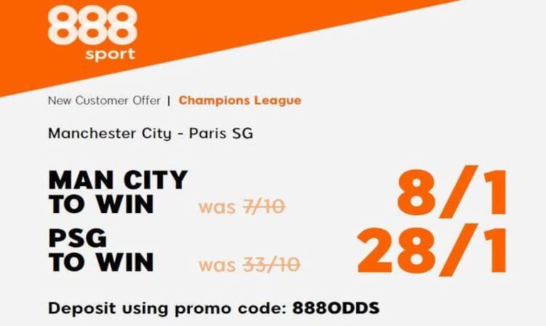 Get 8/1 for Man City v 28/1 for PSG to win