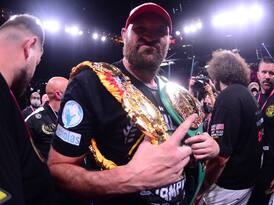 Tyson Fury celebrates after knockout