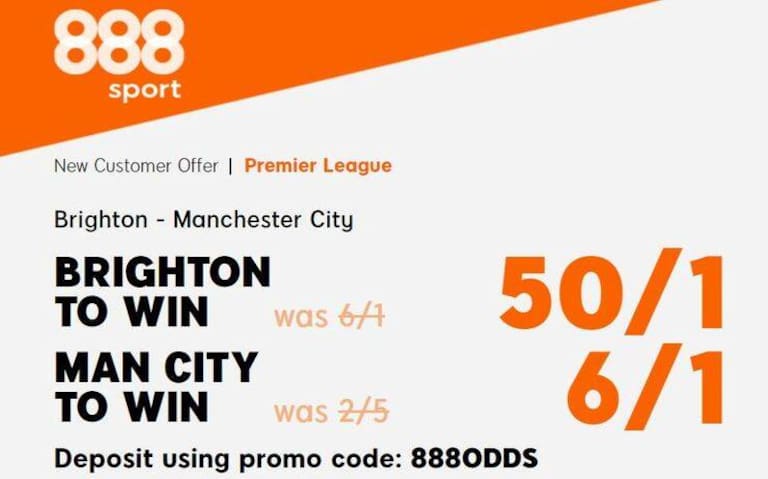 Get 50/1 for Brighton or 6/1 for Man City to win