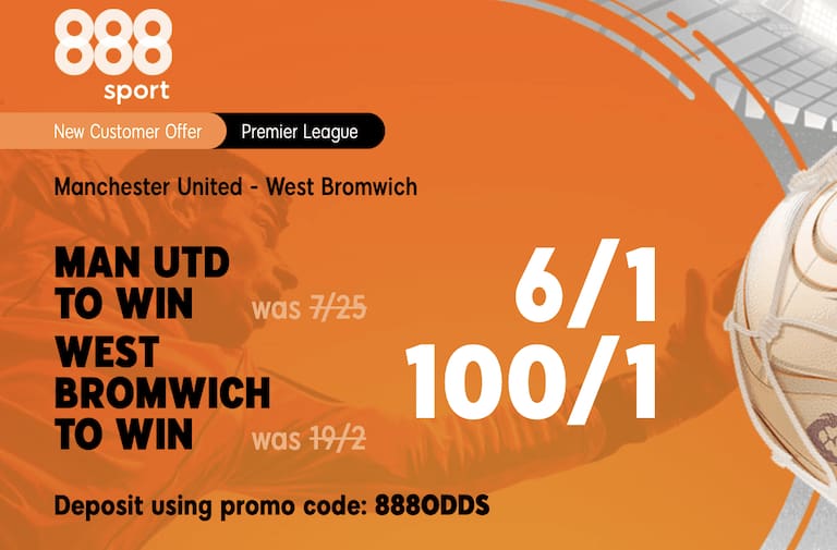 888sport: Get 6/1 Man United vs 100/1 for West Brom to win