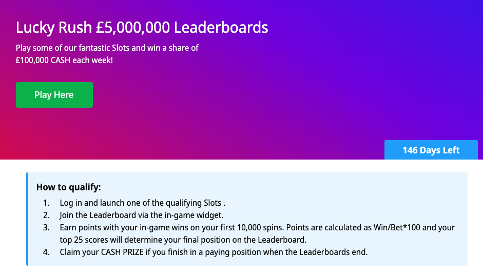 Lucky Rush £5,000,000 Leaderboard