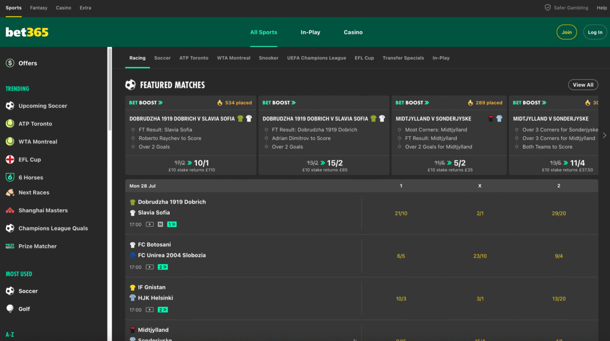 Bet365 Review Featured Matches