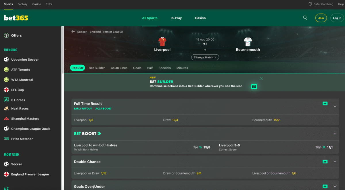 bet365 review football