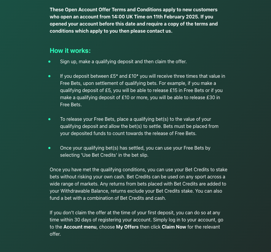 bet365 sign up offer terms and conditions
