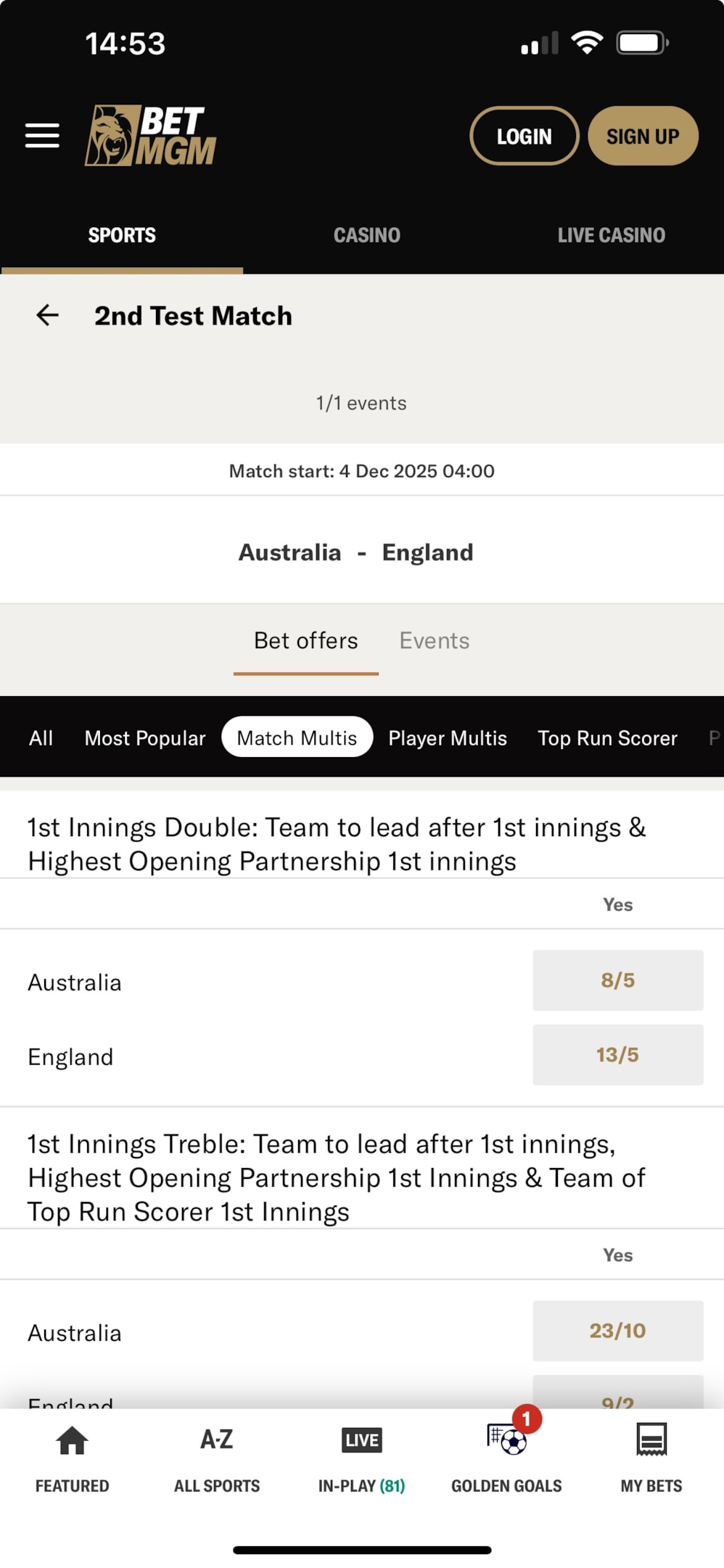 There are plenty of markets to use the BetMGM free bets on