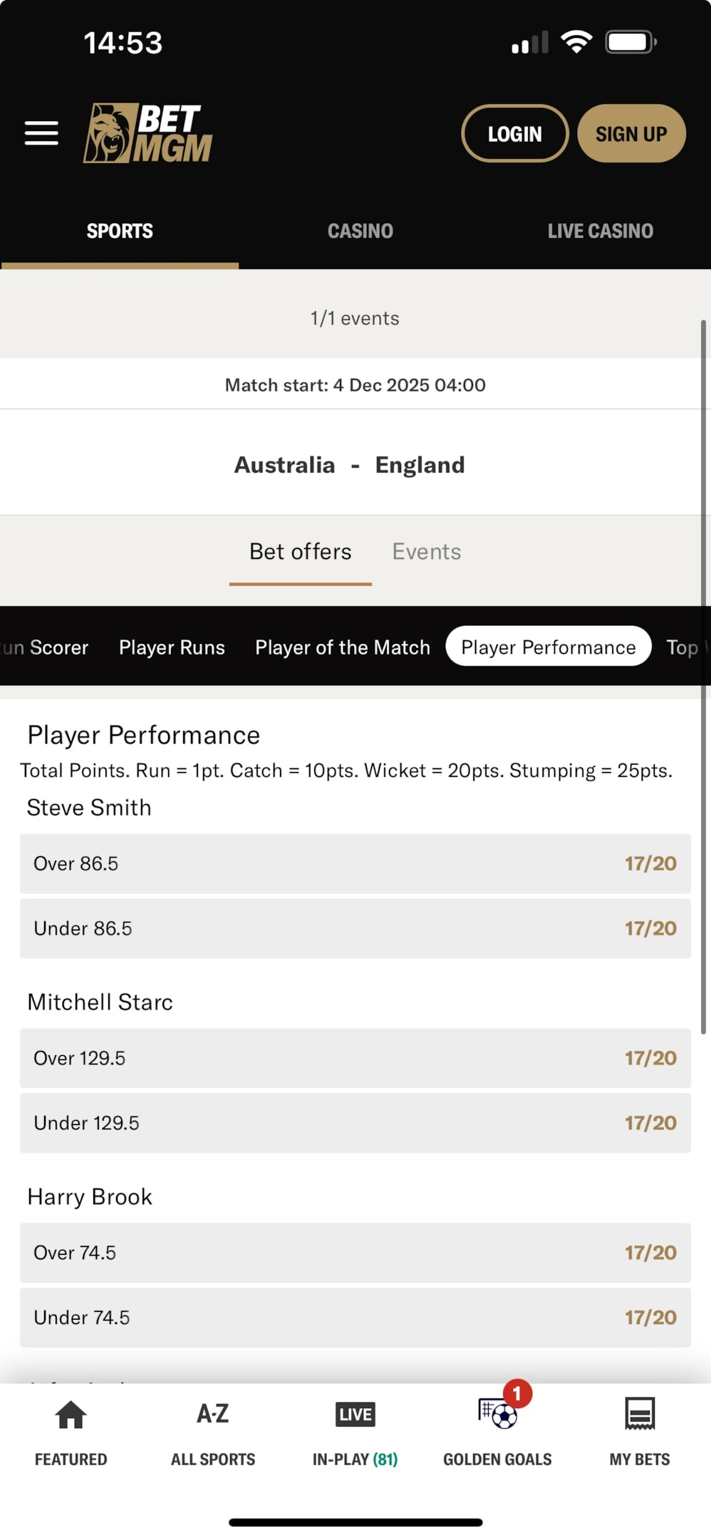 You can use BetMGM welcome offer across markets