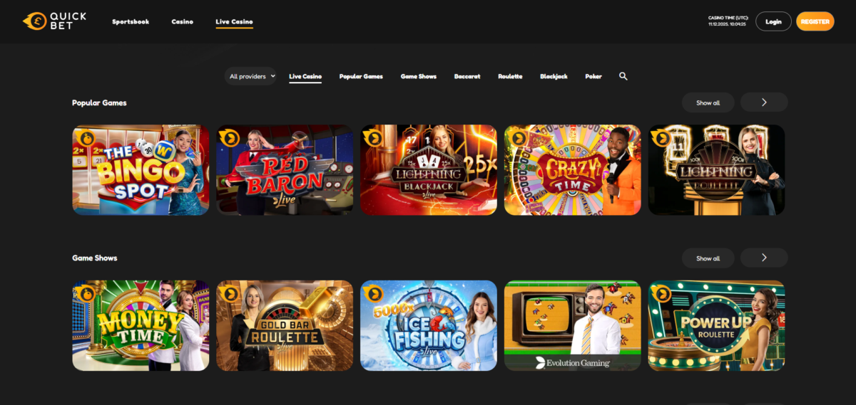 quick bet casino live dealer games