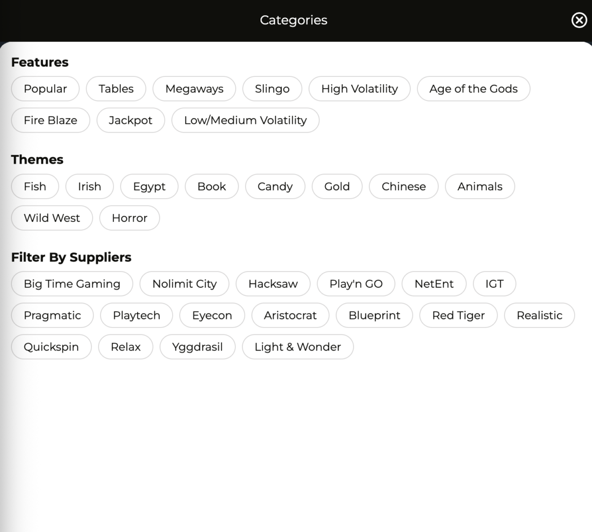 talksport Casino Game Categories